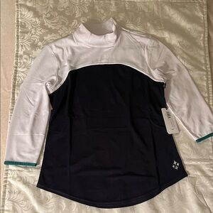 Jofit Women’s Golf/Tennis 3/4 Sleeve Mock Neck Top Navy White XS)